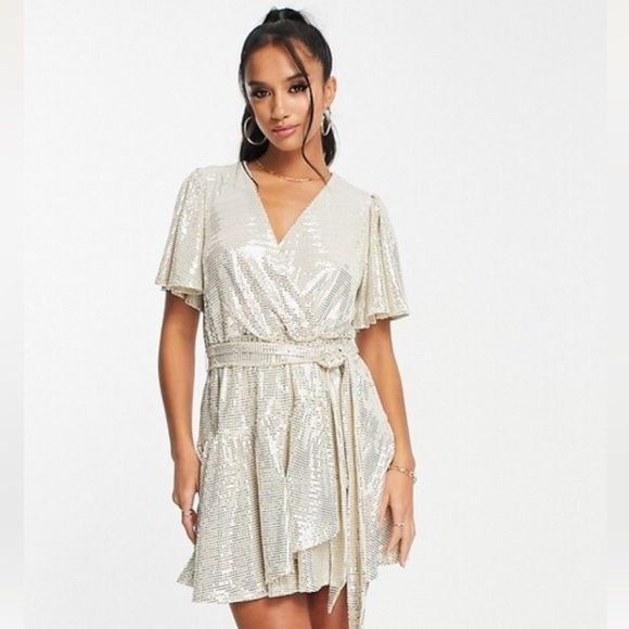 Ever New Petite Ruffle Wrap Sequin Mini Dress - Picture 1 of 3